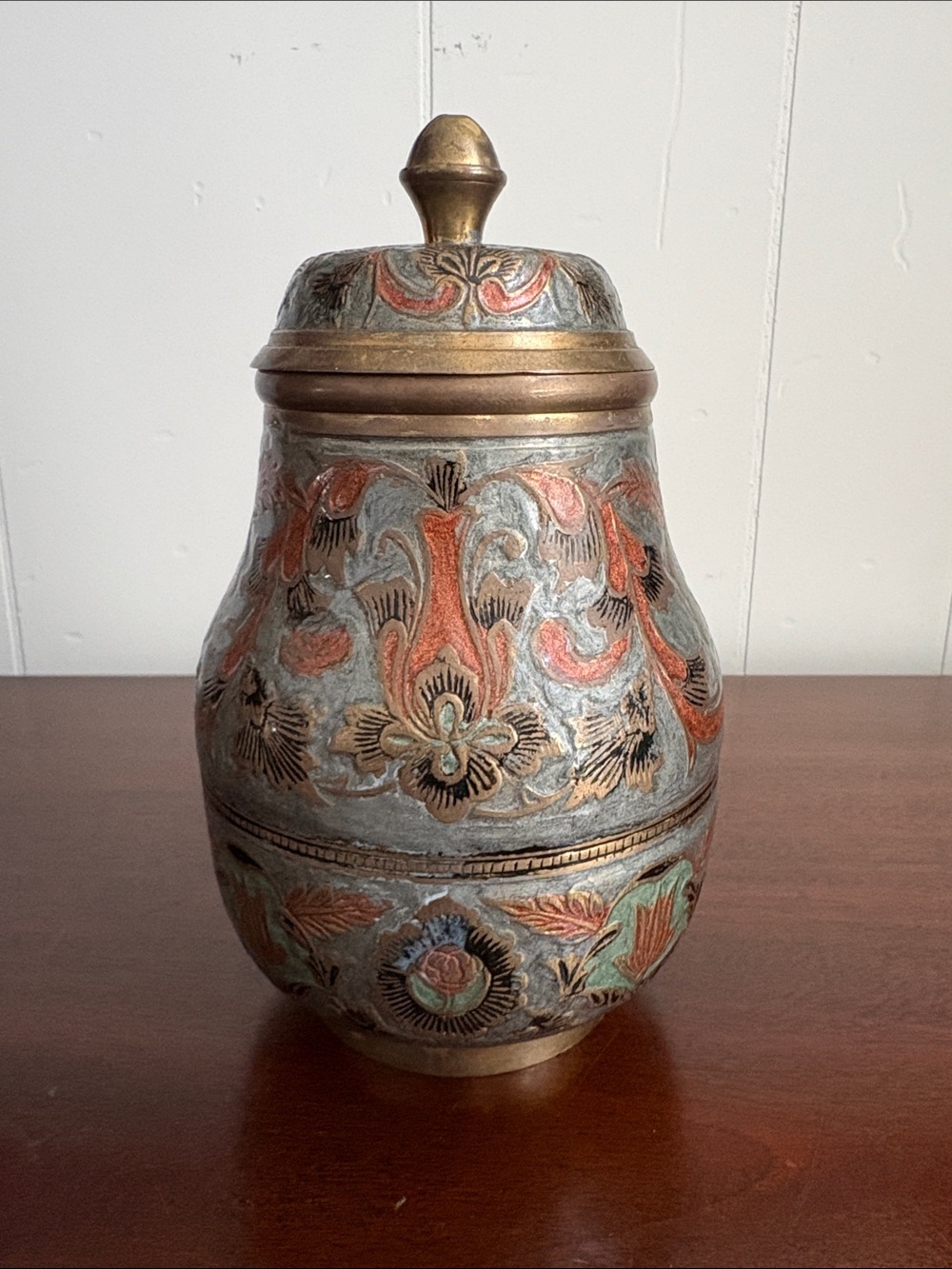 VINTAGE Brass Cloisonne Ginger Jar